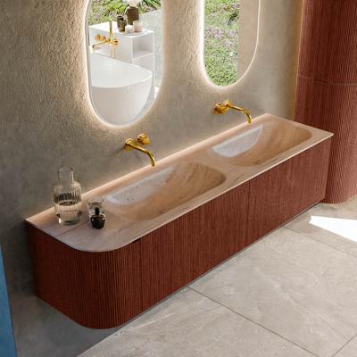 Badmeubel Mondiaz Kurve-Dlux | 175 cm | Meubelkleur Ruby | Wastafelkleur Saba | Solid surface | Dubbel / Rechts spoelbak | Zonder kraangat(en)