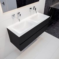 Mondiaz Vica Cloud badmeubel zwart mat 120 cm 4 lades solid surface dubbele spoelbak zonder kraangat