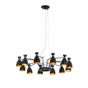 Retro hanglamp 12 armen zwart met chroom accent is een designlamp van Alex & Manel Llusca jaren 60