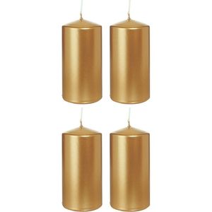 4x Gouden cilinderkaarsen/stompkaarsen 6 x 12 cm 40 branduren