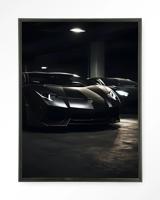 Urban Cotton Wandkleed 'Luxury Garage' 145 x 190cm in Floating Frame - black