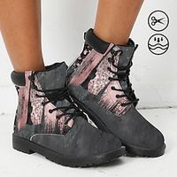 Dames Laarzen Schoenen afdrukken Legerlaarzen Grote maten Buiten Dagelijks Luipaard Gestreept 3D Booties enkellaarzen Platte hak Ronde Teen Gesloten teen Modieus Casual Imitatieleer Veters Geel Roze Lightinthebox