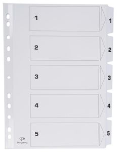 Pergamy tabbladen met indexblad, ft A4, 11-gaatsperforatie, karton, set 1-5