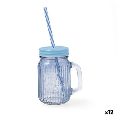 Pot met Deksel en Rietje Quid Maison Blauw Glas 450 ml (12 Stuks)