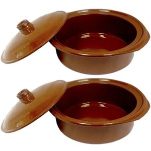 Set van 2x stuks tapas terracotta ovenschalen/stoofpotten cocotte met deksel 28 cm