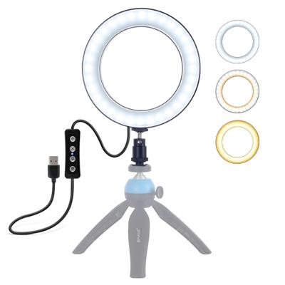 PULUZ 6 2 inch USB 3 modi Dimbare LED ring on-camera video lichten met koude schoen statief bal hoofd