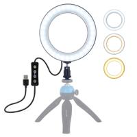 PULUZ 6 2 inch USB 3 modi Dimbare LED ring on-camera video lichten met koude schoen statief bal hoofd
