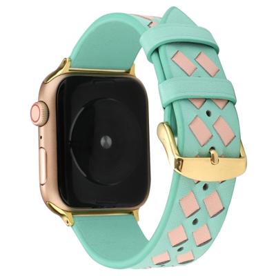Voor Apple Watch Series 5 & 4 40mm/3 & 2 & 1 38mm geweven patroon lederen riem (groen roze)
