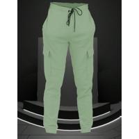 Men's Grey Cotton Cargo Jogger Pants with Drawstring Waist Green / S