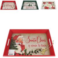 Dienblad kerst deco hout 45 cm 4 assorti | 12 stuks