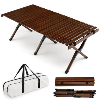 Campingtafel Opvouwbare Picknicktafel met Draagtas Oprolbare Bamboe Tafel 122 x 60 x 43,5 cm Koffie