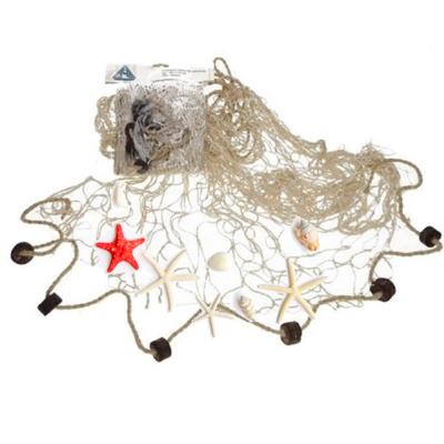 Deco visnet met kurken - 2x stuks - 200 x 150 cm - Naturel kleur - strand thema decoratie net