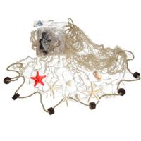 Deco visnet met kurken - 2x stuks - 200 x 150 cm - Naturel kleur - strand thema decoratie net