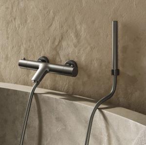 Badkraan SaniClear Iron Pro | Opbouw | Thermostaatkraan | Incl.Handdoucheset | 2-weg | 2-knops | Rond | Verouderd ijzer - Gunmetal