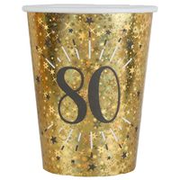 Verjaardag feest bekertjes leeftijd - 10x - 80 jaar - goud - karton - 270 ml
