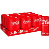 Coca-Cola frisdrank, sleek blik van 25 cl, pak van 24 stuks