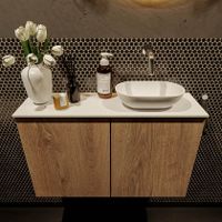Mondiaz Fowy toiletmeubel 80cm washed oak met blad en waskom talc rechts zonder kraangat