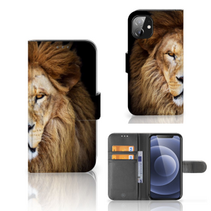 Apple iPhone 12 Mini Telefoonhoesje met Pasjes Leeuw