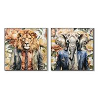 Canvas Home ESPRIT Olifant Leeuw Modern 102 X 4 X 102 CM (2 Stuks)