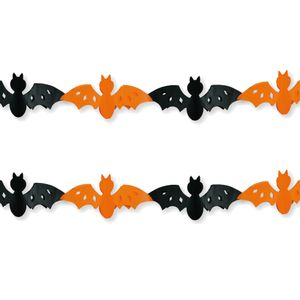 Set van 2x stuks halloween/Horror vleermuizen slinger oranje/zwart 3 meter