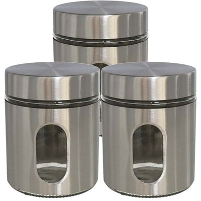 5x stuks voedsel bewaren keuken voorraad pot - zilver metaal - deksel - 700 ml