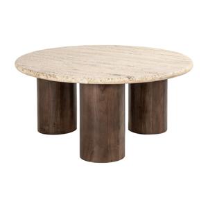 Richmond Ronde Salontafel Douglas Mangohout en Travertin, 90cm - Bruin