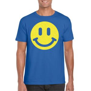 Verkleed T-shirt voor heren - Smile Emoticon - blauw - carnaval/foute party - feestkleding