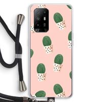 Cactusprint roze: Oppo A94 5G Transparant Hoesje met koord