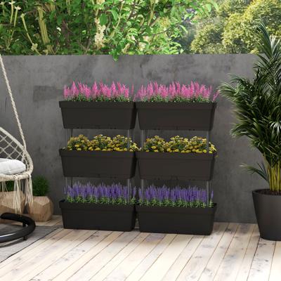 6 Stuks Bloembakken met Drainsysteem Plantenbakken Verticale Verhoogde Tuin Plantenpotten Zwart