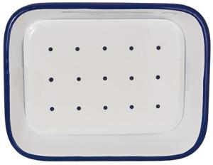 Zeepbakje email met uitlekschaaltje wit/blauw