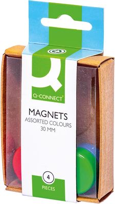 Q-CONNECT magneten, 25 mm, geassorteerde kleuren, doos van 4 stuks