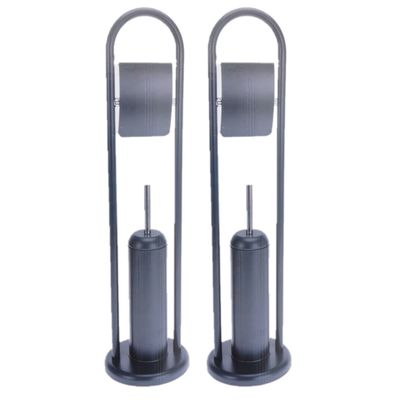 2x stuks toiletborstels met toiletrolhouder navy metaal 80 cm