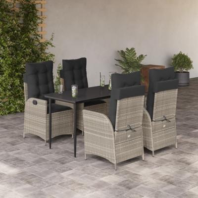 5-delige Tuinset met kussens poly rattan lichtgrijs