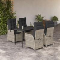 5-delige Tuinset met kussens poly rattan lichtgrijs