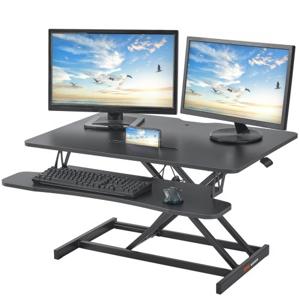 VEVOR in hoogte verstelbare bureautoren 915 x 600 mm sta-bureau met brede toetsenbordlade, Quick Sit Stand dubbellaags computerbureau sta-bureauconverter 20 kg draagvermogen voor 2 monitoren zwart