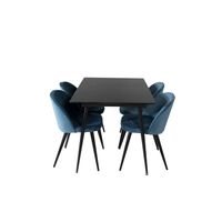 SilarBLExt eethoek eetkamertafel uitschuifbare tafel lengte cm 120 / 160 zwart en 4 Velvet eetkamerstal velours blauw, - thumbnail