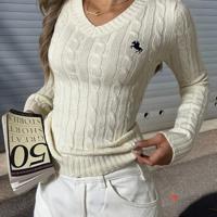 Bon&Bon Women's V-Neck Cable-Knit Sweater - Slim Fit Beige Pullover Beige / L