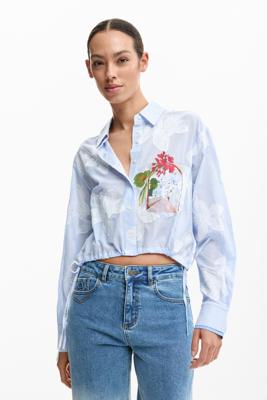 Crop blouse met strikjes - BLUE - L