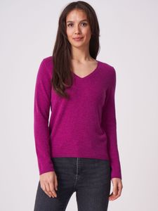 Basic fijngebreide V-hals trui van biologisch cashmere