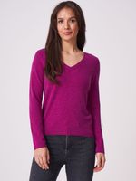 Basic fijngebreide V-hals trui van biologisch cashmere