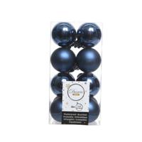 Decoris kleine kerstballen - 16x st - donkerblauw - 4 cm - kunststof - onbreekbare kerstballen