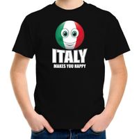 Italy makes you happy landen t-shirt Italie zwart voor kinderen met Emoticon - thumbnail