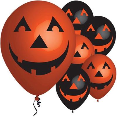 Ballonnen Halloween - 6x stuks - lachende pompoen - 27 cm - multicolor
