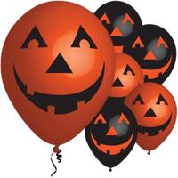 Ballonnen Halloween - 6x stuks - lachende pompoen - 27 cm - multicolor