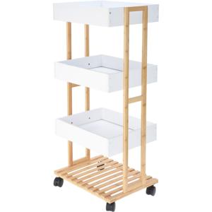 Keukentrolley - 32 x 32 x 82 cm - wit - bamboe hout - badkamer trolley