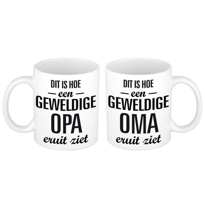 Dit is hoe geweldige Opa en Oma eruit ziet mok - Cadeau beker set voor Opa en Oma