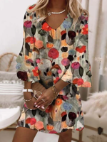 Floral Casual V Neck Dress With No