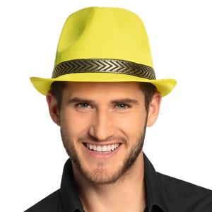 Trilby verkleed hoed - geel - 59 cm - volwassenen - gangster verkleedhoed - Carnaval