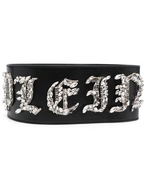 Philipp Plein ceinture en cuir à plaque logo - Noir