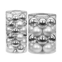 60x stuks glazen kerstballen elegant zilver mix 4 en 6 glans en mat - Kerstbal - thumbnail